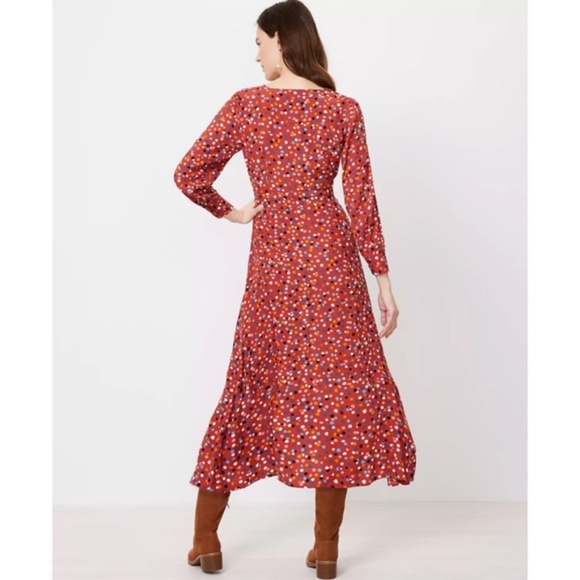 Loft Dotted V-Neck Tie Waist Midi Shirtdress 2 4 16 - Picture 3 of 4